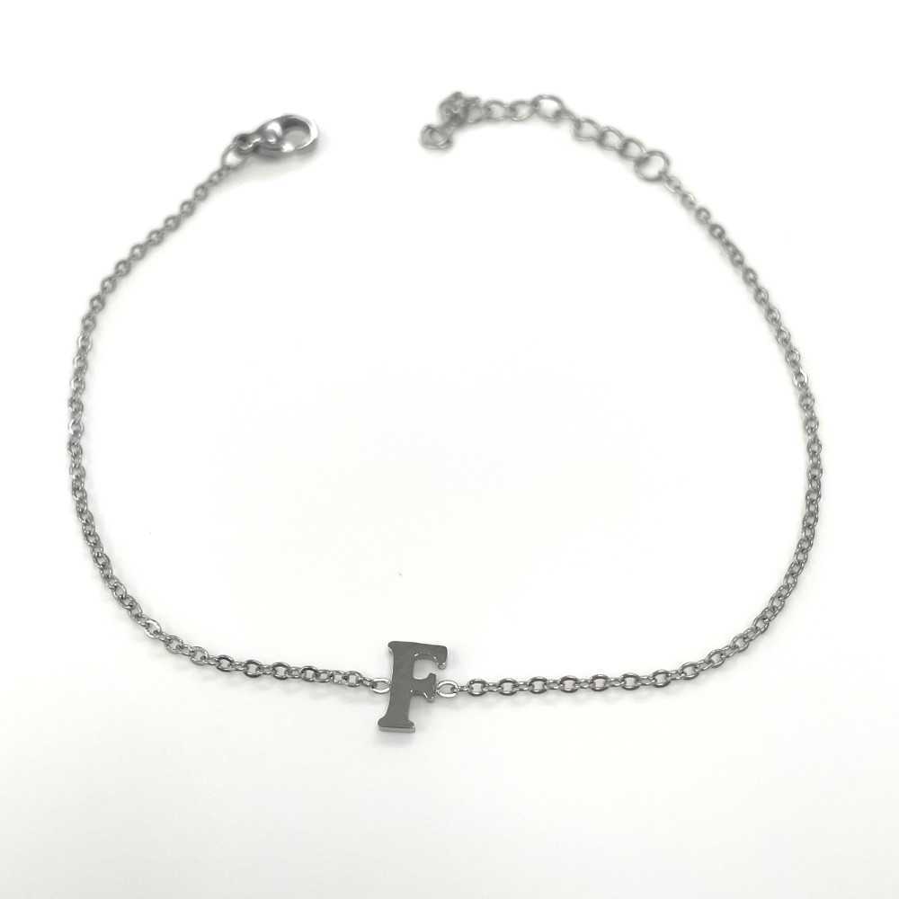 Pulseira Letra F Prateada - Outlet - Ortiz Jóias - Sweet Apple ® Relojoaria | Joalharia | Ourivesaria