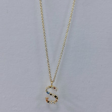 Fio em Prata Dourada 925 Letra S com Zircónias - Necklaces - Sweet Apple Silver