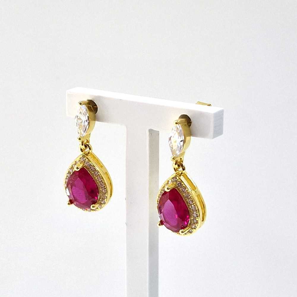 Gold-Plated Silver 925 Earrings with Zirconia Vermelhas | Sweet Apple