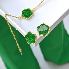 Brincos em Prata Dourada 925 com Flores Verdes