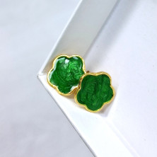 Brincos em Prata Dourada 925 com Flores Verdes