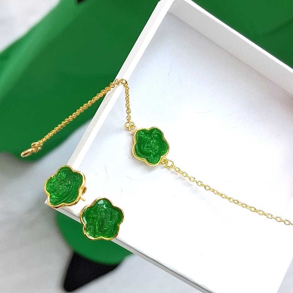 Gold-Plated Silver 925 Earrings with Flowers Green | Sweet Apple