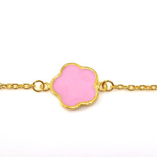 Pulseira em Prata Dourada 925 com Flor Rosa - Pulseiras - Sweet Apple ® Relojoaria | Joalharia | Ourivesaria