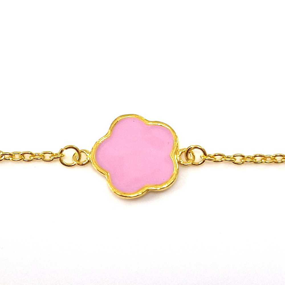 Pulseira em Prata Dourada 925 com Flor Rosa - Pulseiras - Sweet Apple ® Relojoaria | Joalharia | Ourivesaria