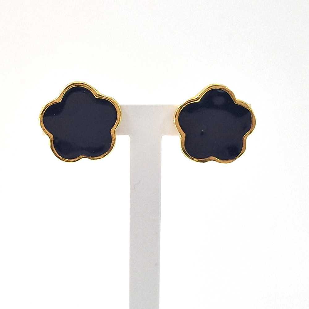 Brincos em Prata Dourada 925 com Flores Pretas