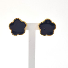 Gold-Plated Silver 925 Earrings with Flowers Black | Sweet Apple
