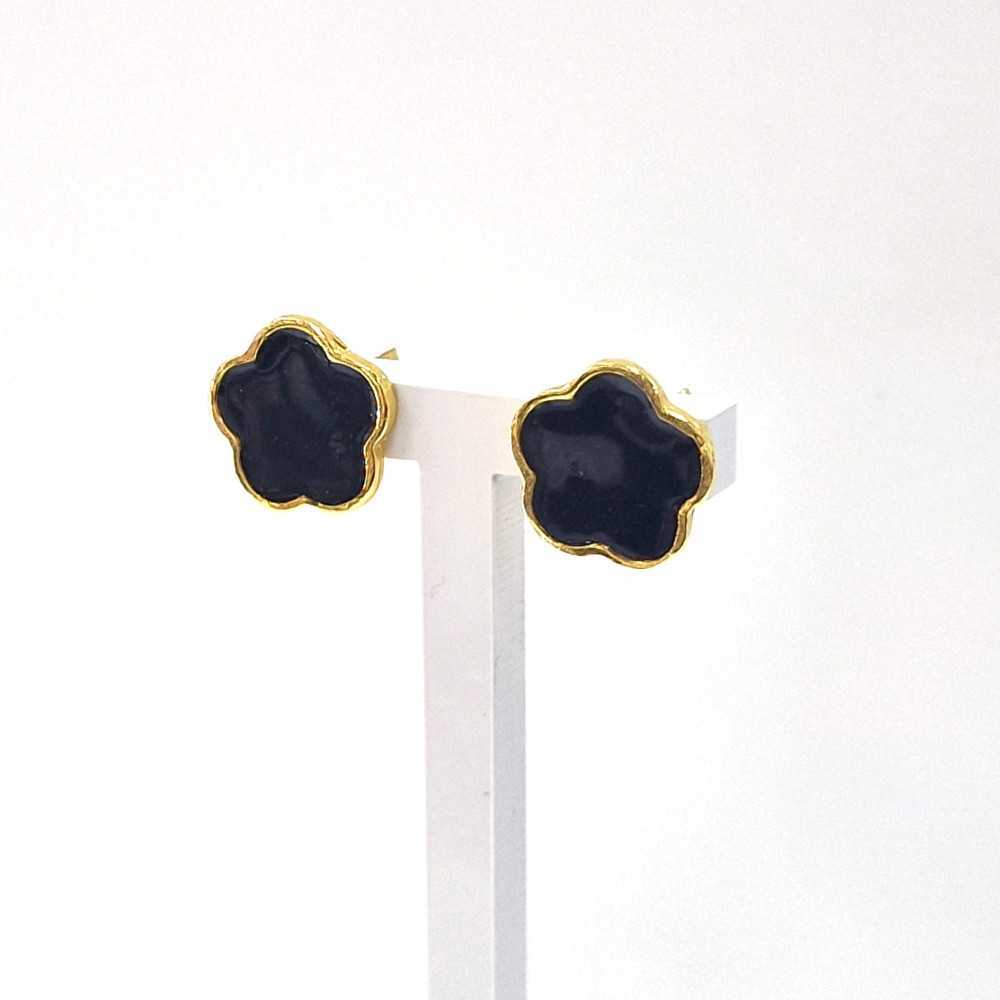 Gold-Plated Silver 925 Earrings with Flowers Black | Sweet Apple