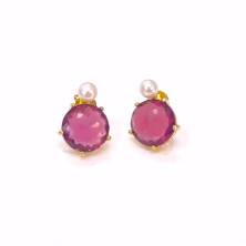 Gold-Plated Silver 925 Earrings with Pink Zirconia Dark | Sweet Apple