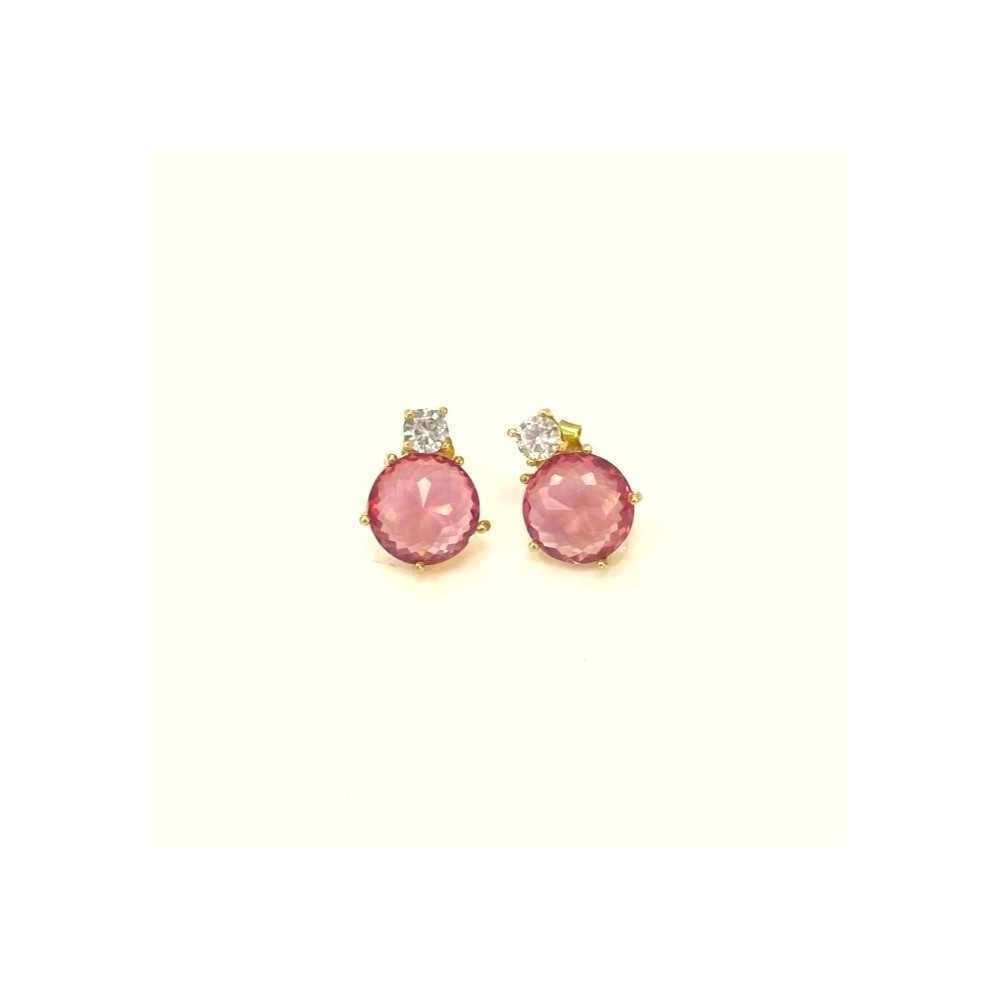Brincos em Prata Dourada 925 com Zircónias Rosa Claro - Brincos - Sweet Apple Silver - Sweet Apple ® Relojoaria | Joalharia | Ou
