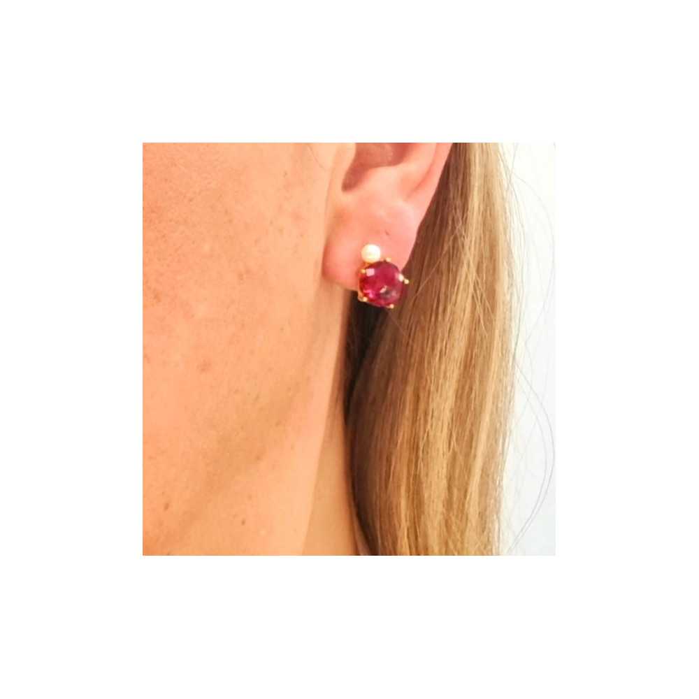 Gold-Plated Silver 925 Earrings with Pink Zirconia Dark | Sweet Apple