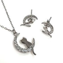 Conjunto em Prata 925 Gatos e Lua - Home - Towanda - Sweet Apple ® Relojoaria | Joalharia | Ourivesaria