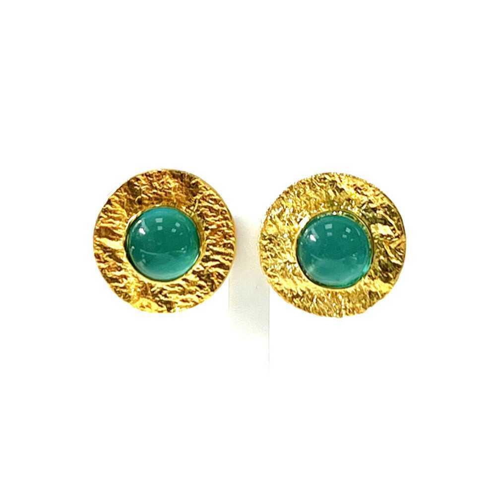Brincos em Prata Dourada 925 com Zircónia Verde - Earings - Sweet Apple Silver