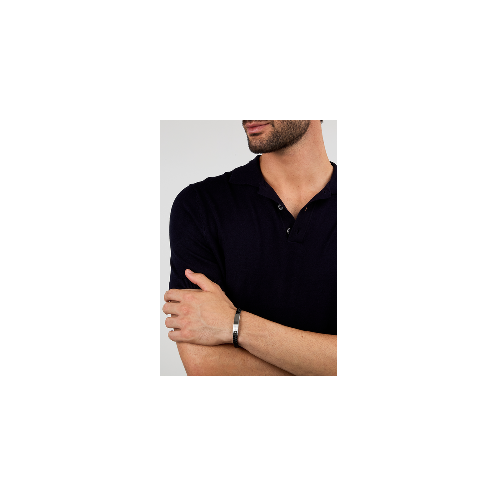 LEATHER BR SS REC LEATHER BLACK BRACELET | Sweet Apple