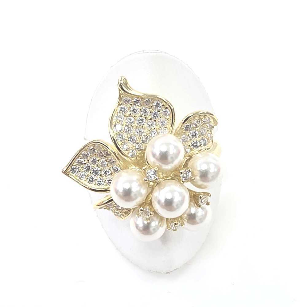 Anel em Prata Dourada 925 com Pérolas