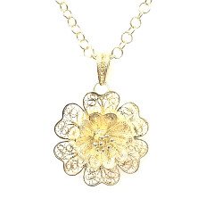 Fio em Prata Dourada 925 com Flor Filigrana - Necklaces - Sweet Apple Silver