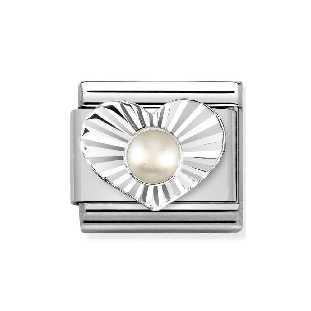 Link Nomination Heart and White Pearl - Contas P/ Pulseiras - Nomination Links