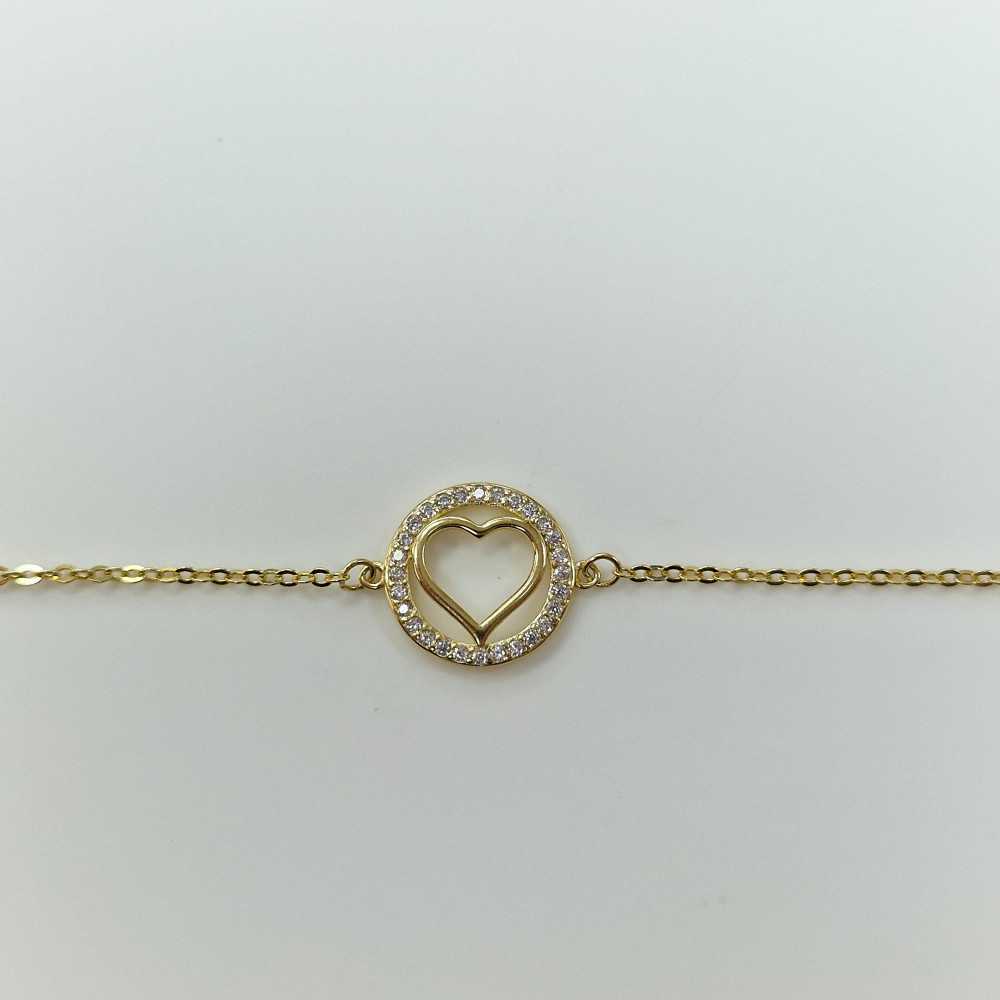 Pulseira em prata dourada com coração - Pulseiras - Sweet Apple Silver - Sweet Apple ® Relojoaria | Joalharia | Ourivesaria