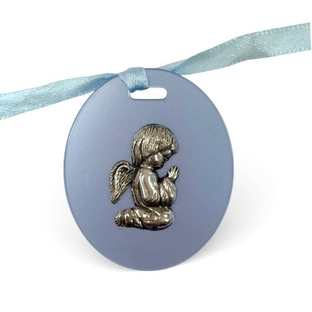 Medalha de berço Prata 925 fundo Azul - Silver - CO88