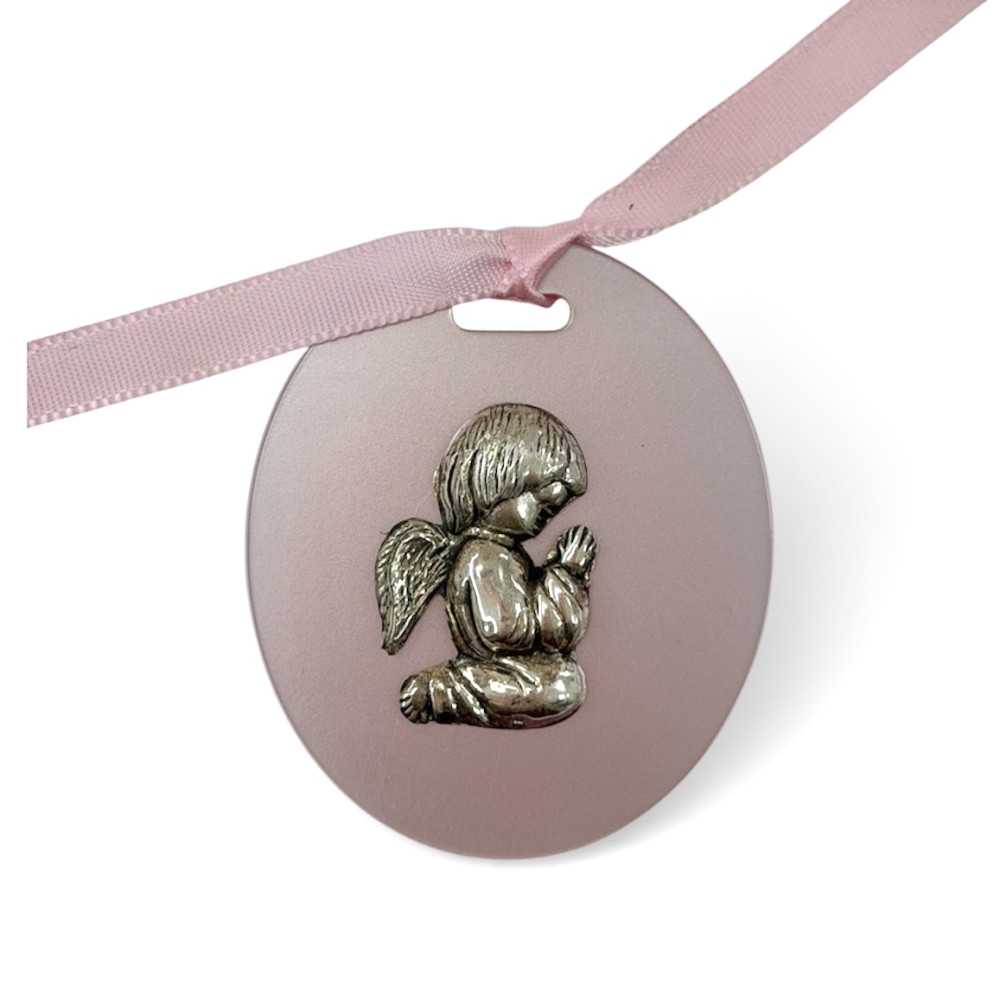 Medalha de berço Prata 925 fundo Rosa - Silver - CO88