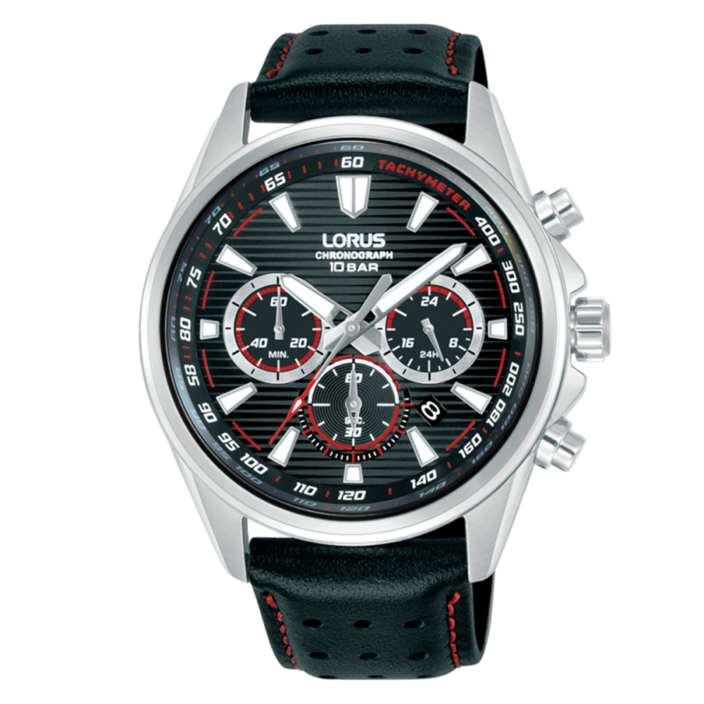 Man Sport Cronógrafo Preto-Vermelho Pele LORUS