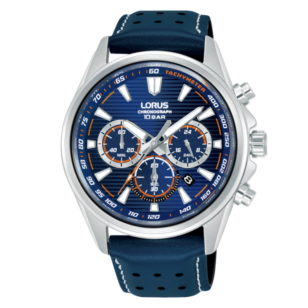 Man Sport Cronógrafo Azul-Laranja Pele