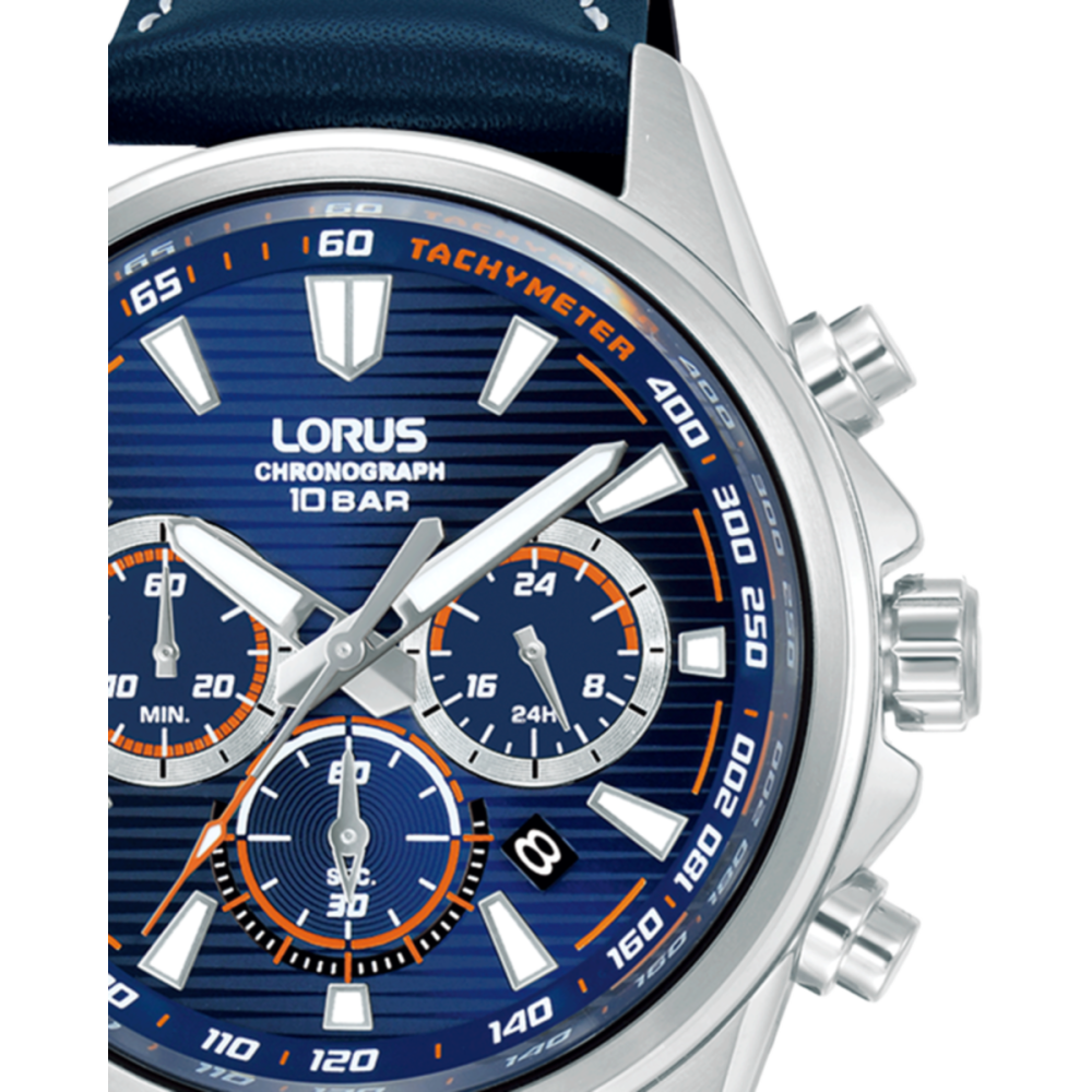 Man Sport Cronógrafo Azul-Laranja Pele