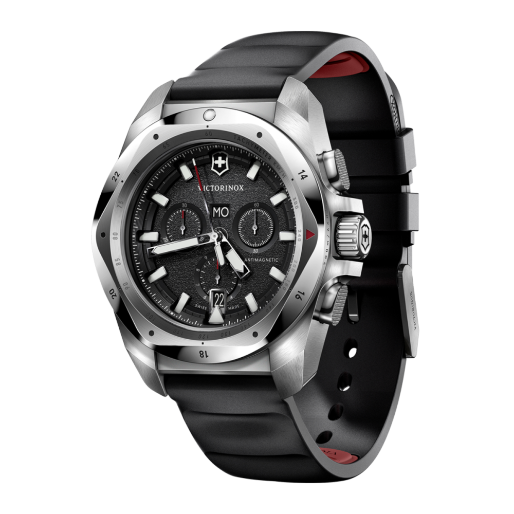RELÓGIO INOX CHRONO BLACK DIAL, BLACK RUBBER