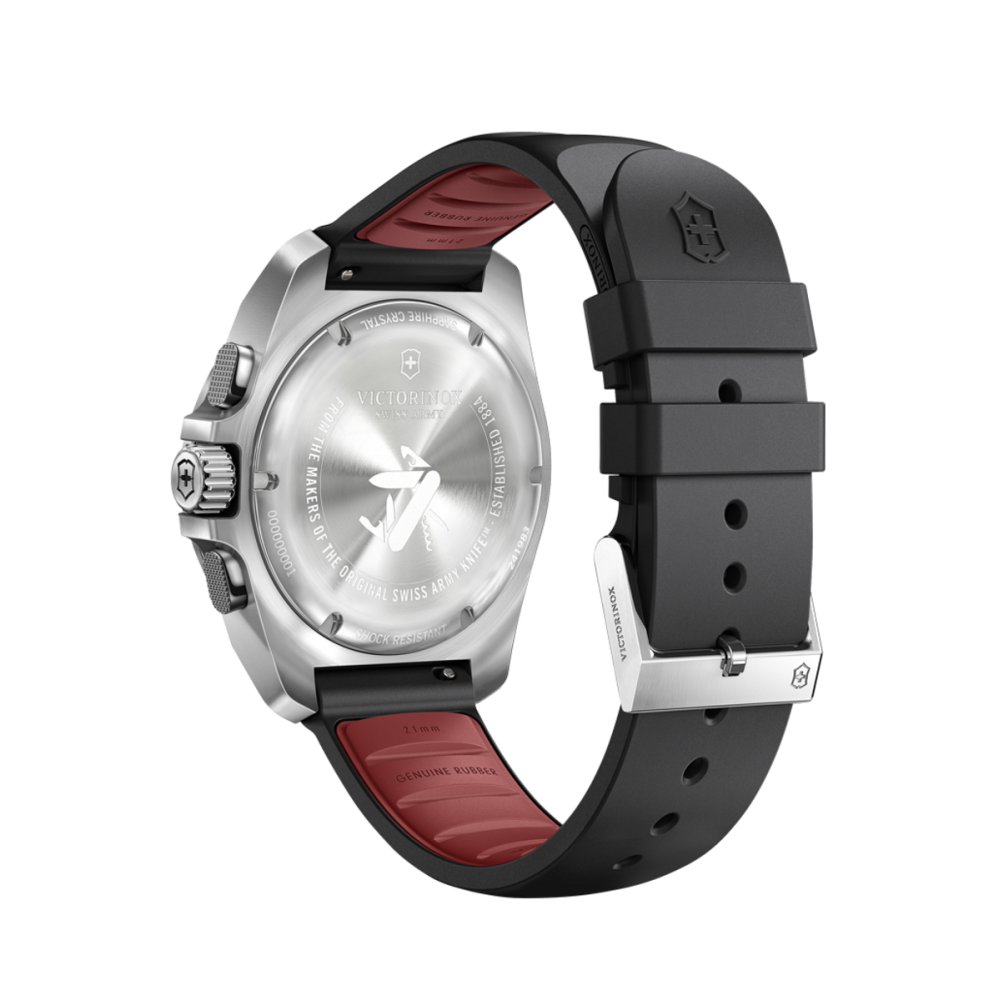 RELÓGIO INOX CHRONO BLACK DIAL, BLACK RUBBER