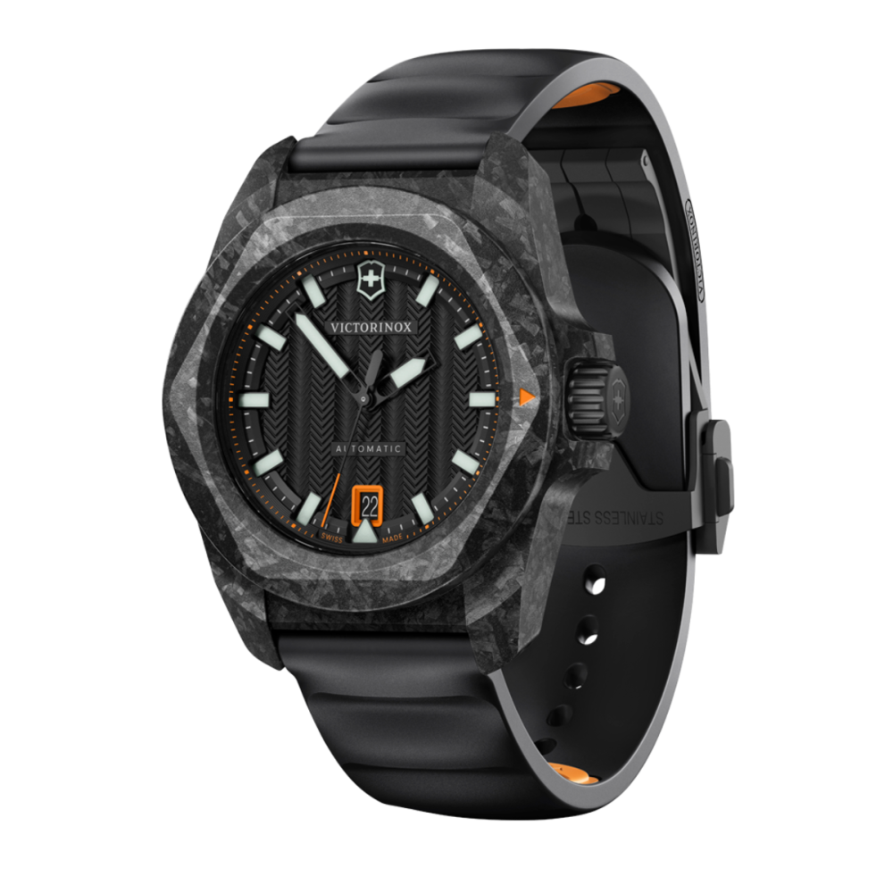 RELÓGIO INOX GENT AUTO CARBON, BLACK DIAL&RUBBE