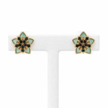 Brincos Prata 925 Dourada - Flores Verdes