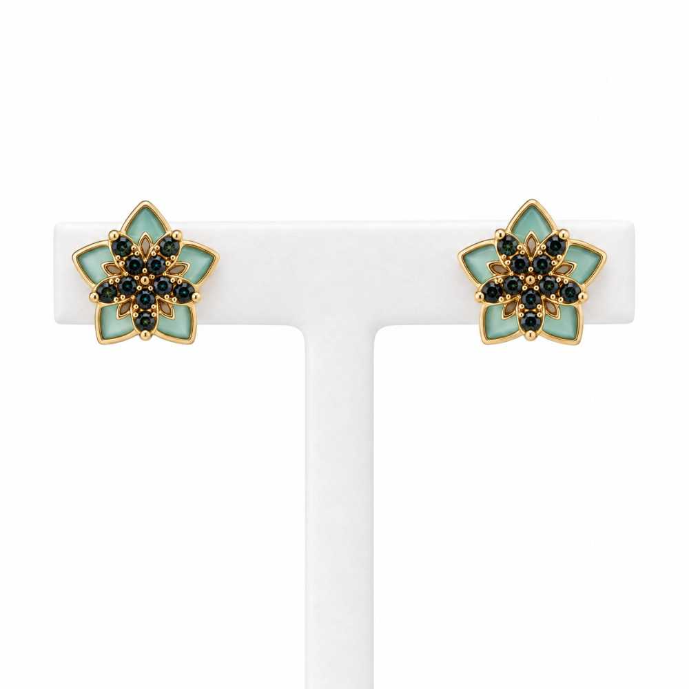 Brincos Prata 925 Dourada - Flores Verdes