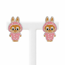 Brincos Prata 925 LABUBUS rosa