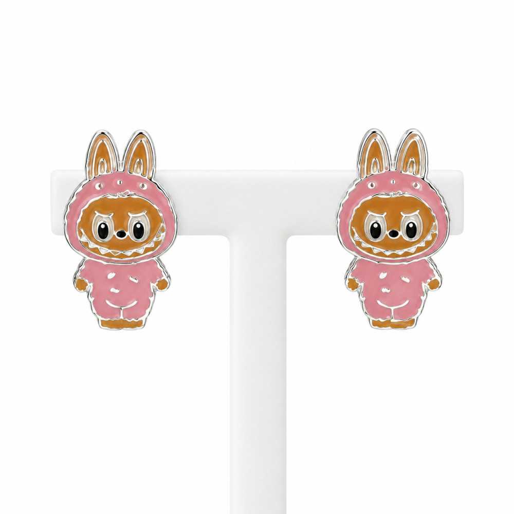Brincos Prata 925 LABUBUS rosa