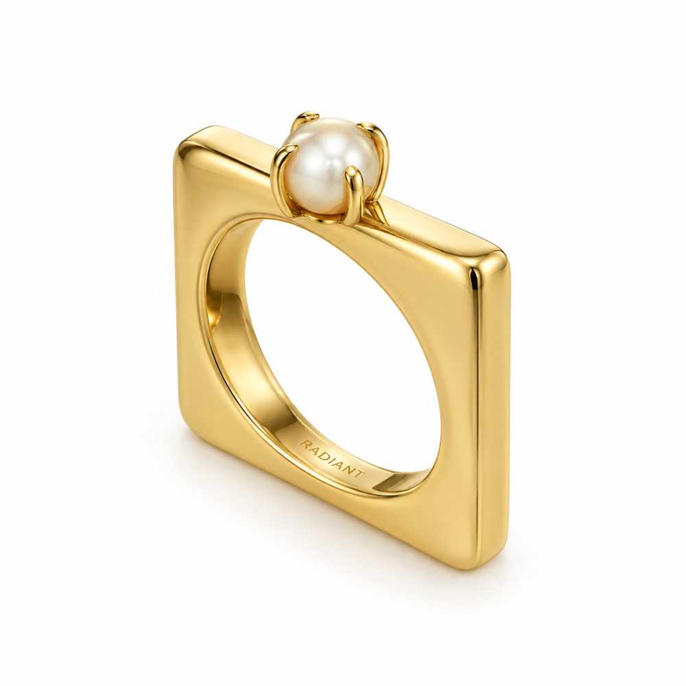 Anel Mulher Pérola Moldura Dourado