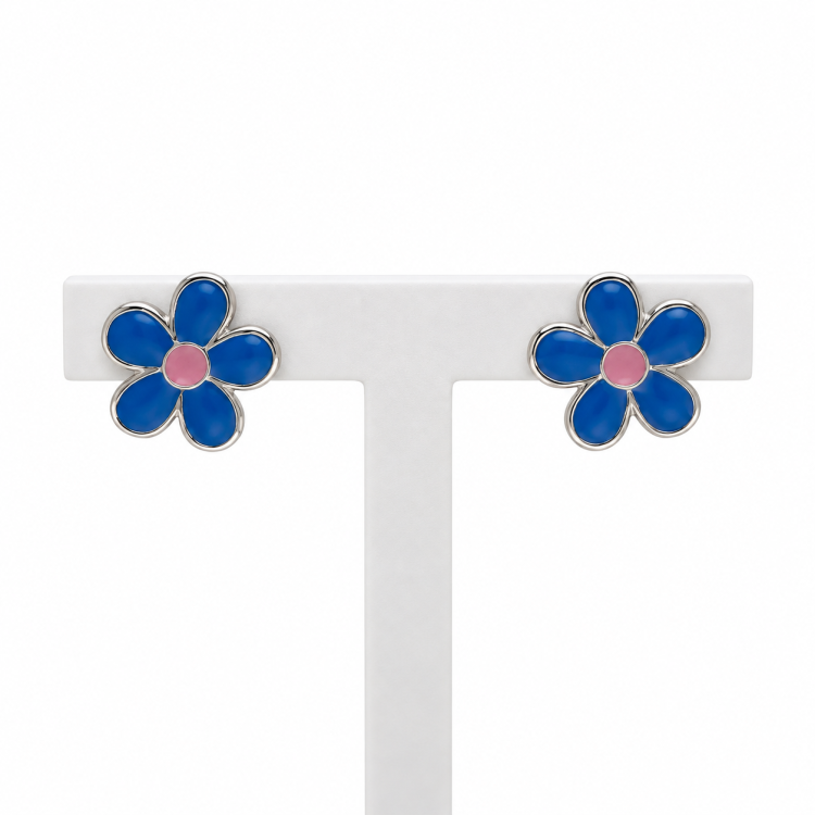 Brincos Flores Azuis Prata 925