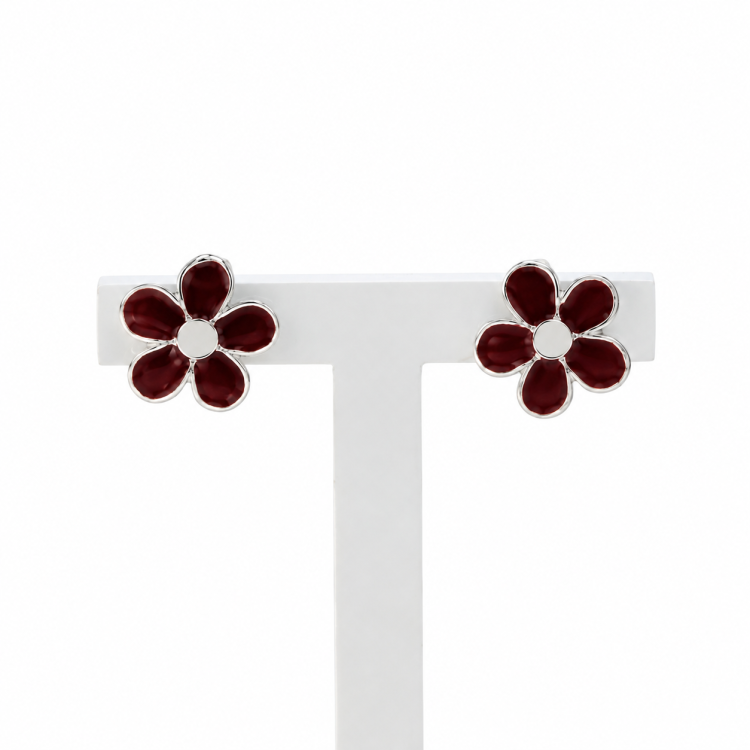Brincos Flores Vermelhas Prata 925