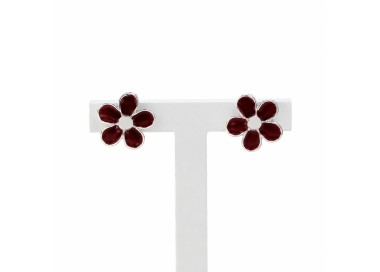 Brincos Flores Vermelhas Prata 925