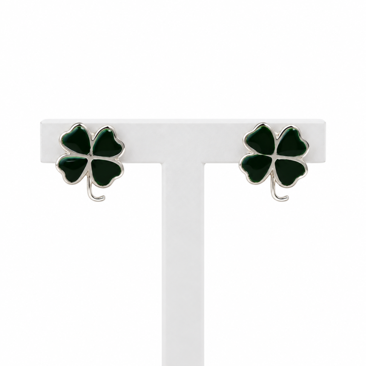 Brincos Trevos de Sorte Verdes Prata 925