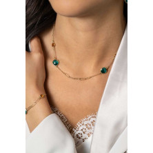Colar Zinzi Prata Pedras Verde Esmeralda Dourado - Necklaces - ZINZI