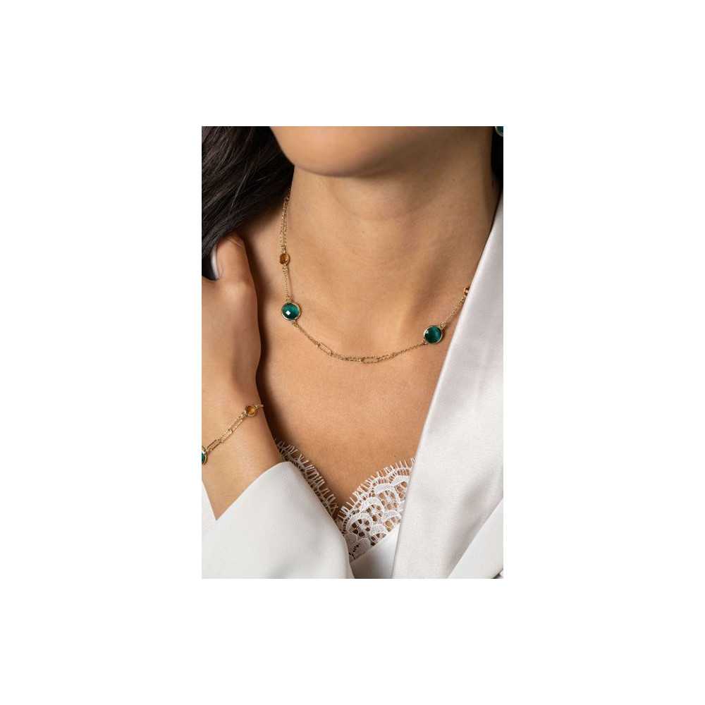 Zinzi Silver Green Stones Esmeralda Gold Necklace | Sweet Apple