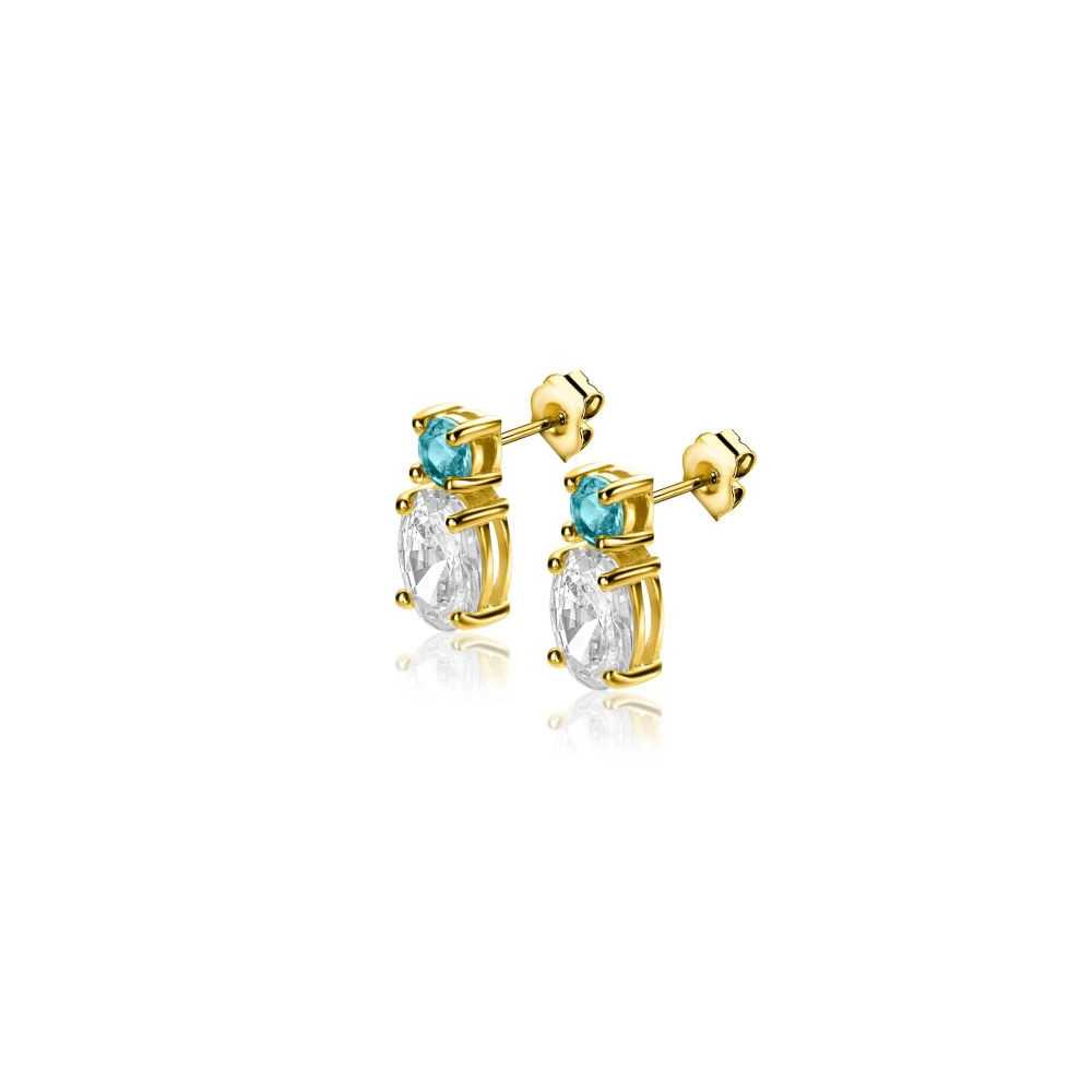 ZINZI Silver Green and Gold Stone Earrings | Sweet Apple