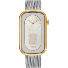 Relógios analógico bicolor com silhueta de urso e bracelete em aço T-Band Club