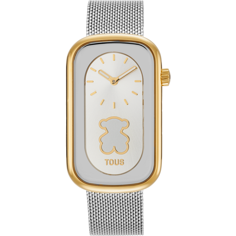 Relógios analógico bicolor com silhueta de urso e bracelete em aço T-Band Club