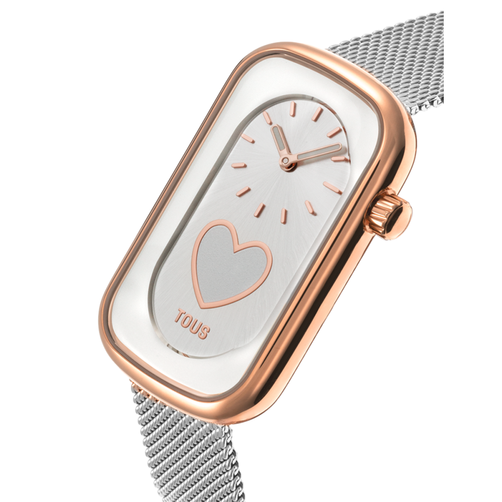 Analog Bicolour Watch with Silhueta Heart and Bangle Steel T-Band Club | Sweet Apple