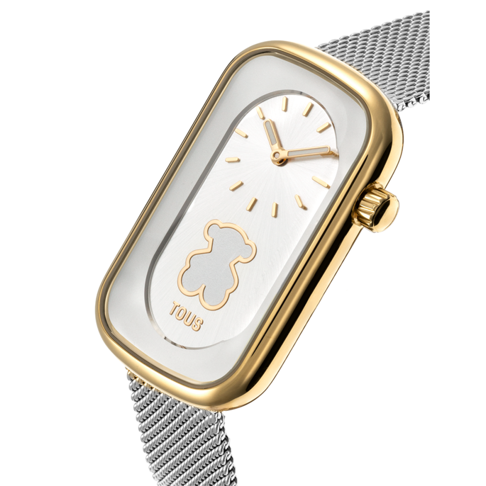 RELÓGIO ANALÓGICO BICOLOR COM SILHUETA DE URSO E BRACELETE EM AÇO T-BAND CLUB TOUS - Tous - Tous - Sweet Apple ® Relojoaria | Jo