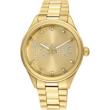 RELÓGIO ANALÓGICO COM BRACELETE EM AÇO IPG DOURADO E CRISTAIS T-LOGO TOUS